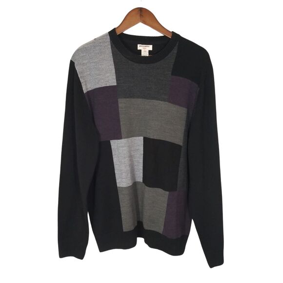 Dockers Black & Gray Color Block Patchwork Crew Neck Grandpa Sweater Sz Large - Picture 1 of 6